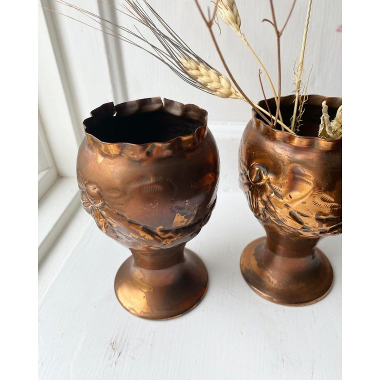 Copper vase w empire pattern, NB, pr pc