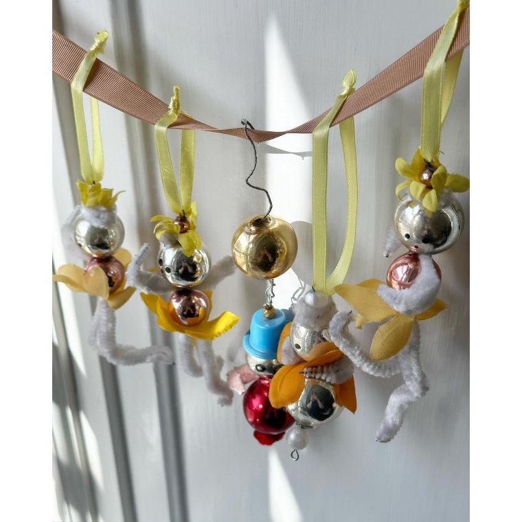 Vintage forrsfigurer til ophng, 5 stk samlet