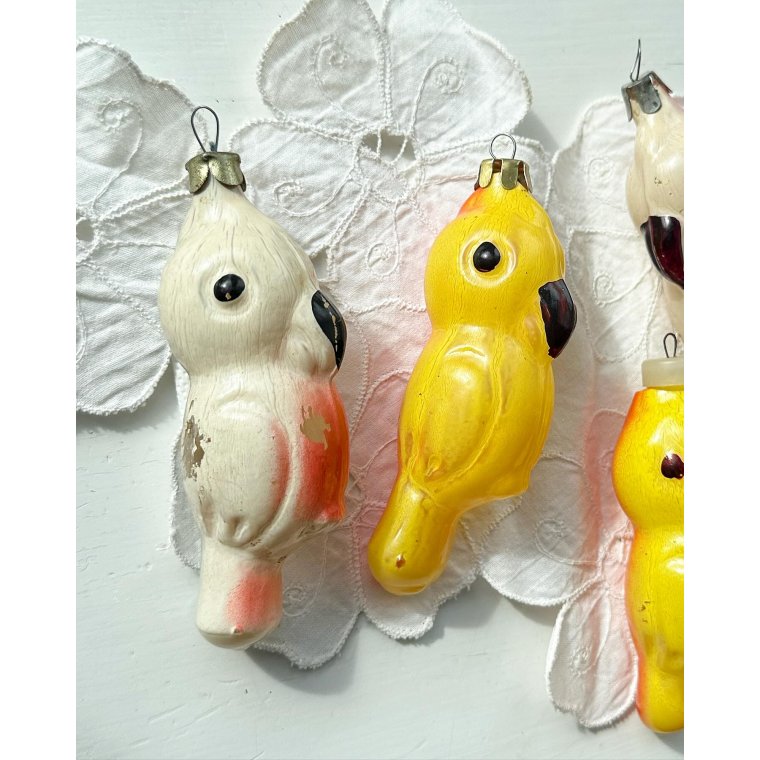 Papegjer, forskellige farver, 4 stk samlet, NB