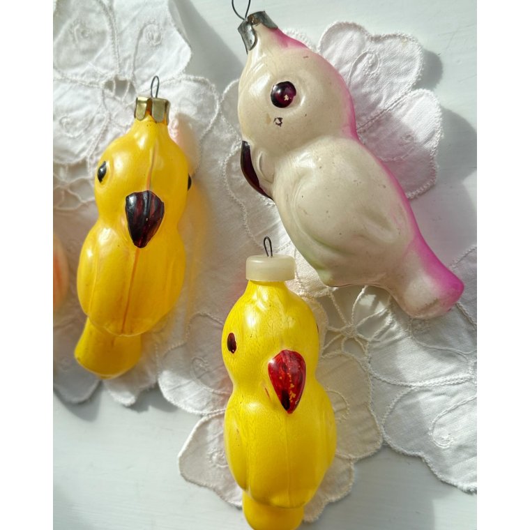 Papegjer, forskellige farver, 4 stk samlet, NB