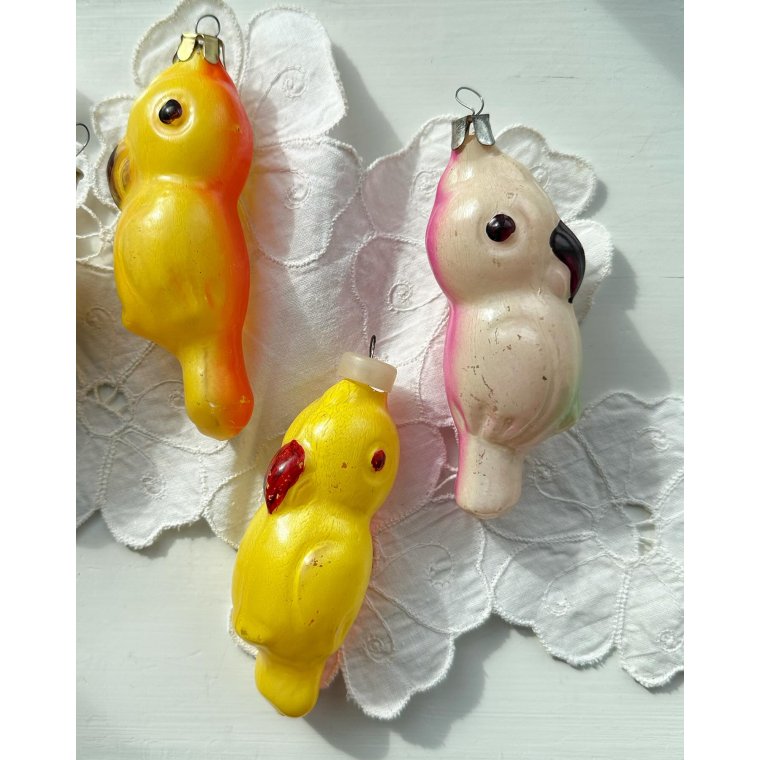 Papegjer, forskellige farver, 4 stk samlet, NB