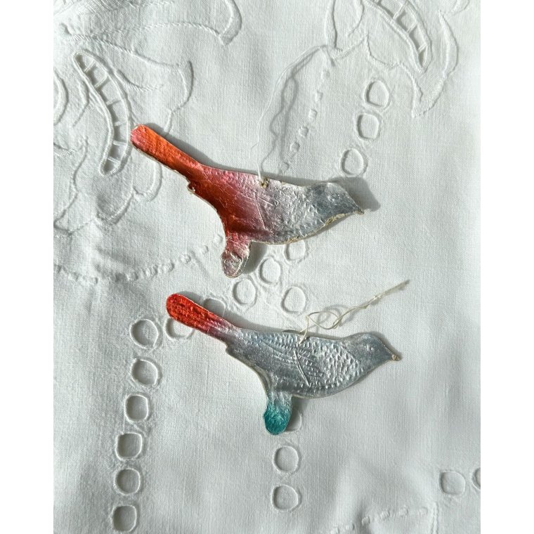 Soviet cardboard ornaments, birds, set of 2