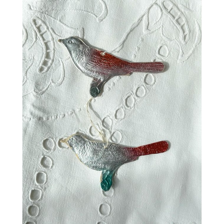 Soviet cardboard ornaments, birds, set of 2