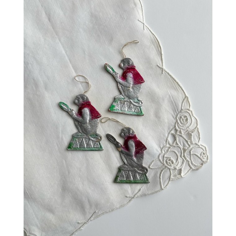 Soviet cardboard ornaments, monkeys, set of 3