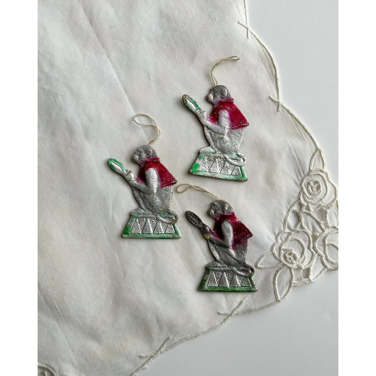 Soviet cardboard ornaments, monkeys, set of 3