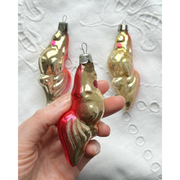 Sovjetisk glaspynt, haner, 3 stk samlet, NB