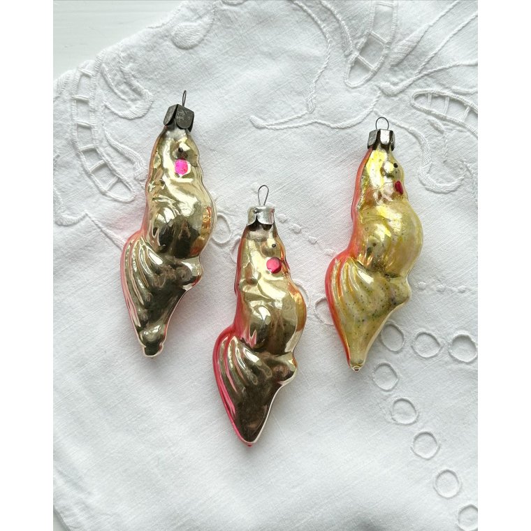 Sovjetisk glaspynt, haner, 3 stk samlet, NB