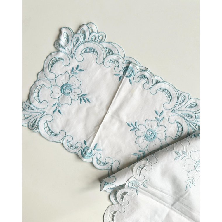 Dkkeservietter/stofservietter, hvid m bl blonde, 6 stk samlet