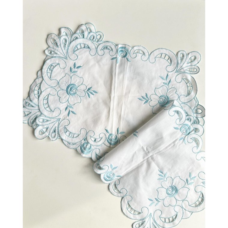 Dkkeservietter/stofservietter, hvid m bl blonde, 6 stk samlet