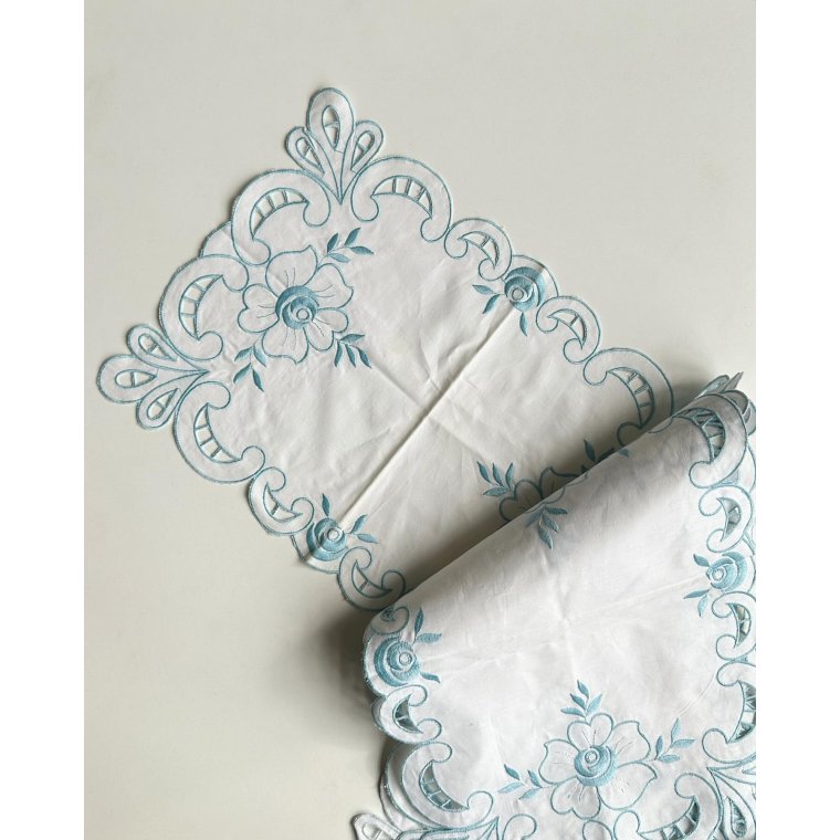 Dkkeservietter/stofservietter, hvid m bl blonde, 6 stk samlet