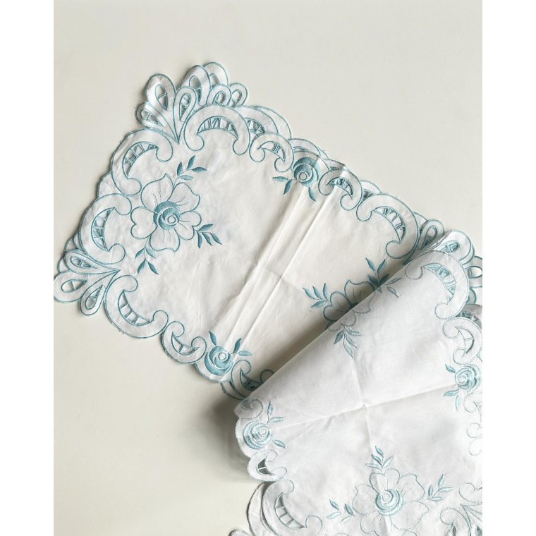 Dkkeservietter/stofservietter, hvid m bl blonde, 6 stk samlet