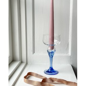 Candle holder, broad bowl w light blue stem
