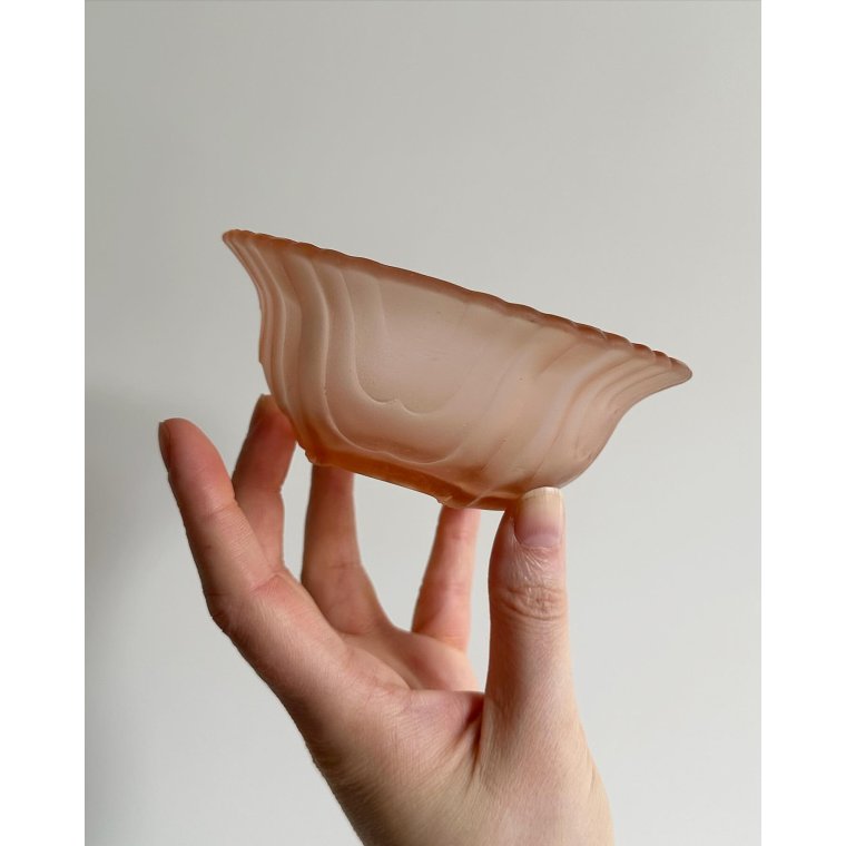 Skl og tallerken, rosa glas, st