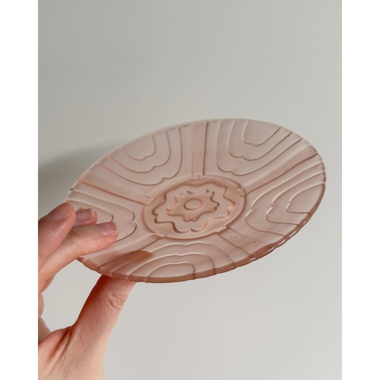 Skl og tallerken, rosa glas, st