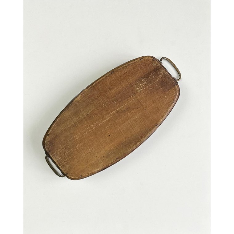 Antik trbakke m bemalet glasplade