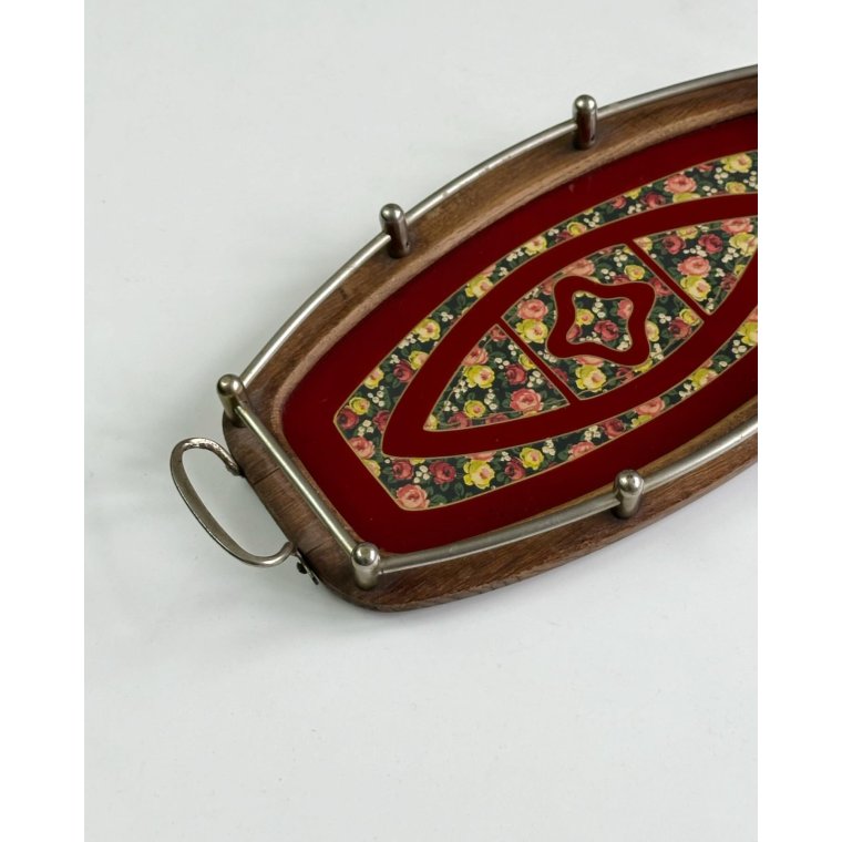 Antik trbakke m bemalet glasplade