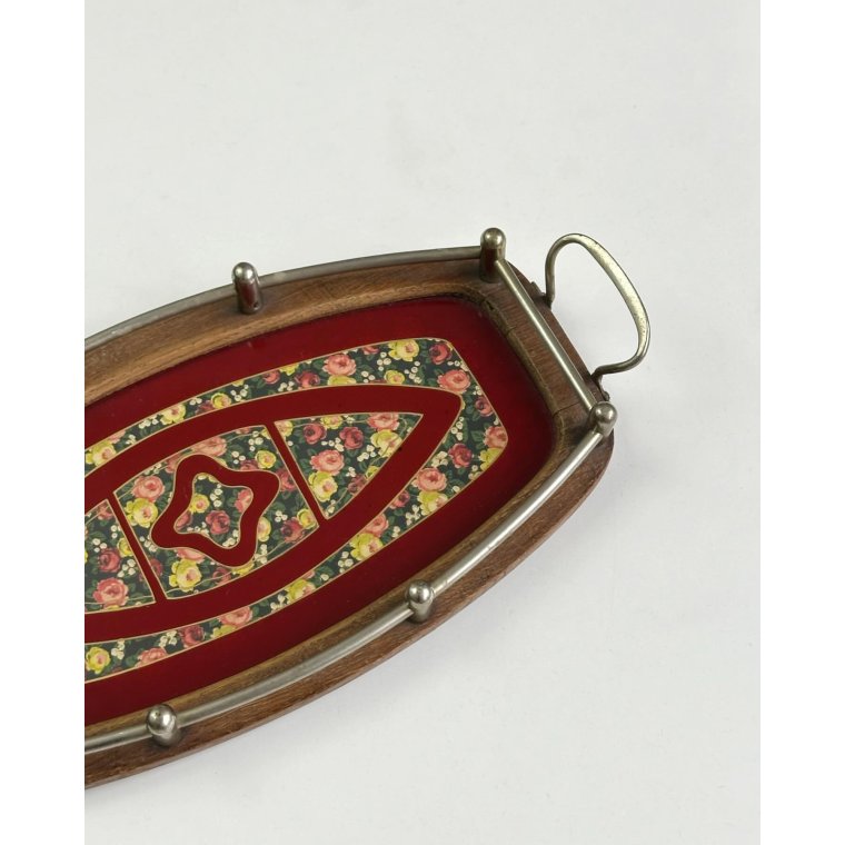 Antik trbakke m bemalet glasplade