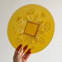Round glass platter w flowers, amber