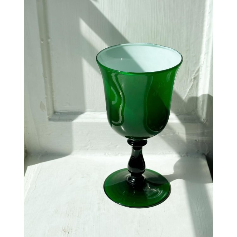 Cup on foot, white and green glass