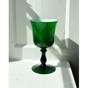 Cup on foot, white and green glass