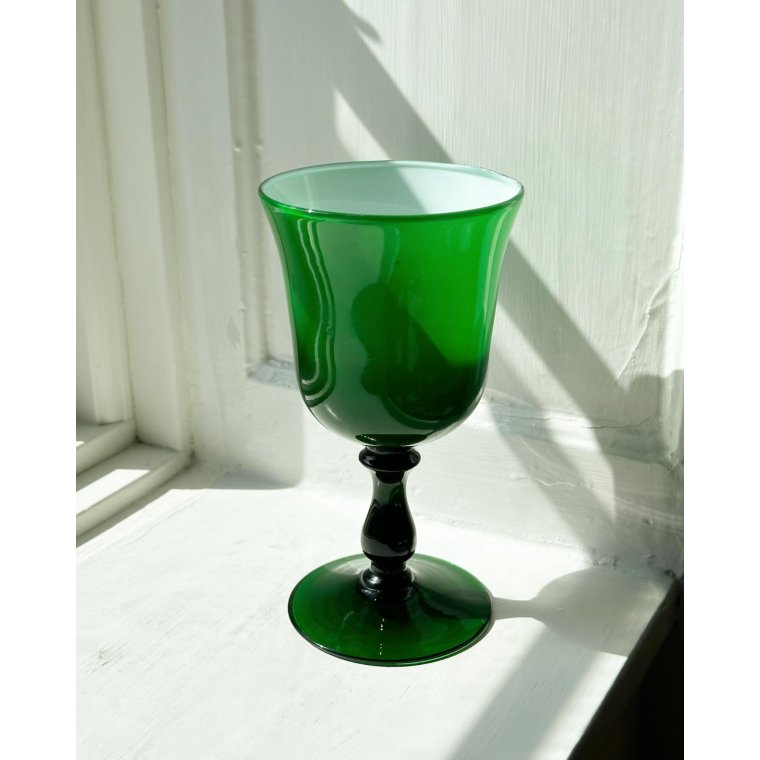 Cup on foot, white and green glass