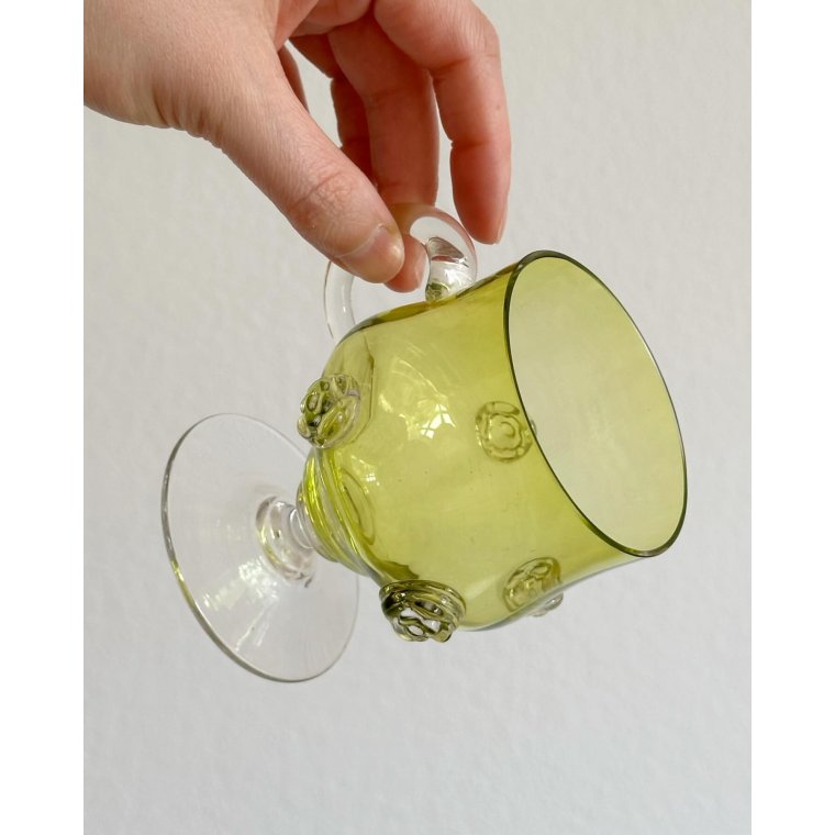 Kopper p fod, grnt glas, 2 stk samlet