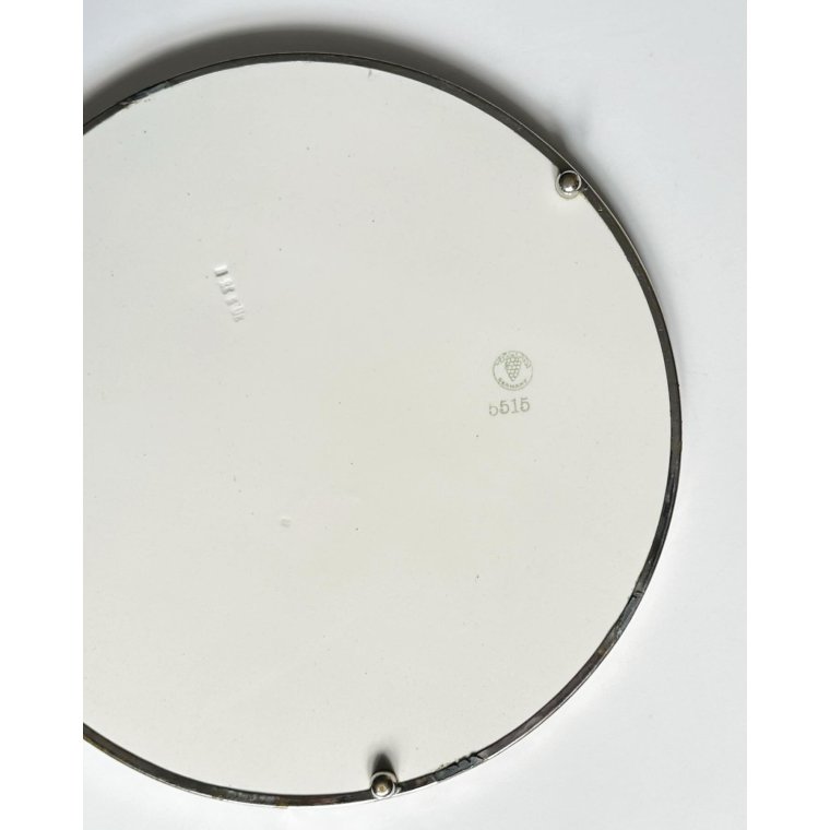 German faience platter w metal trim and fruit motif, NB