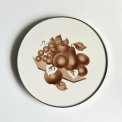 German faience platter w metal trim and fruit motif, NB
