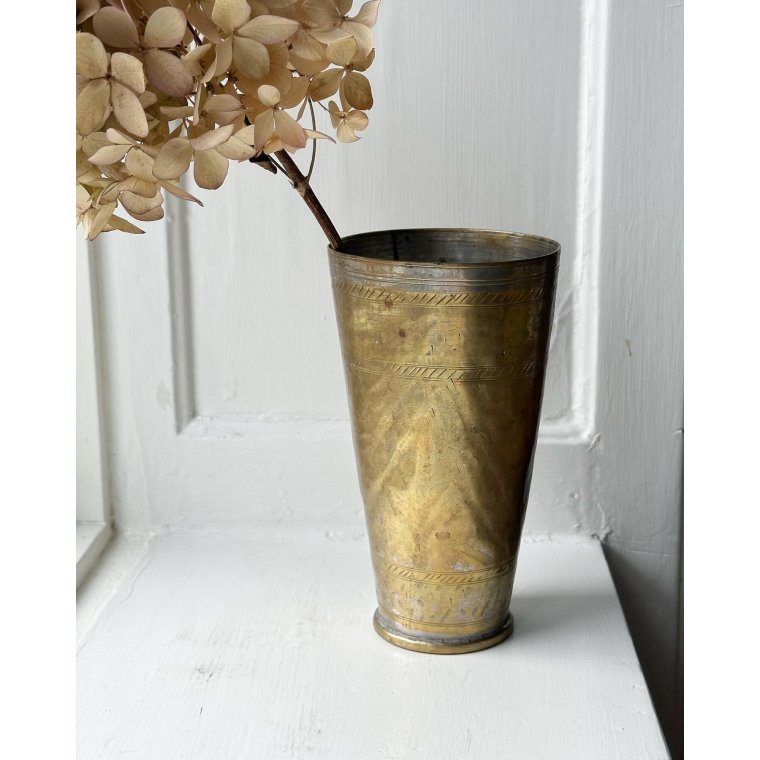 Patinated metal cup w pattern
