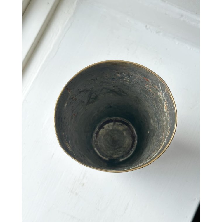 Patinated metal cup w pattern