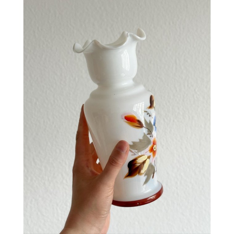 Antik opalinevase m emaljebemaling