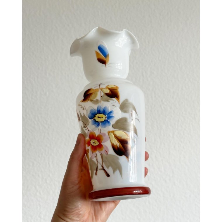 Antik opalinevase m emaljebemaling