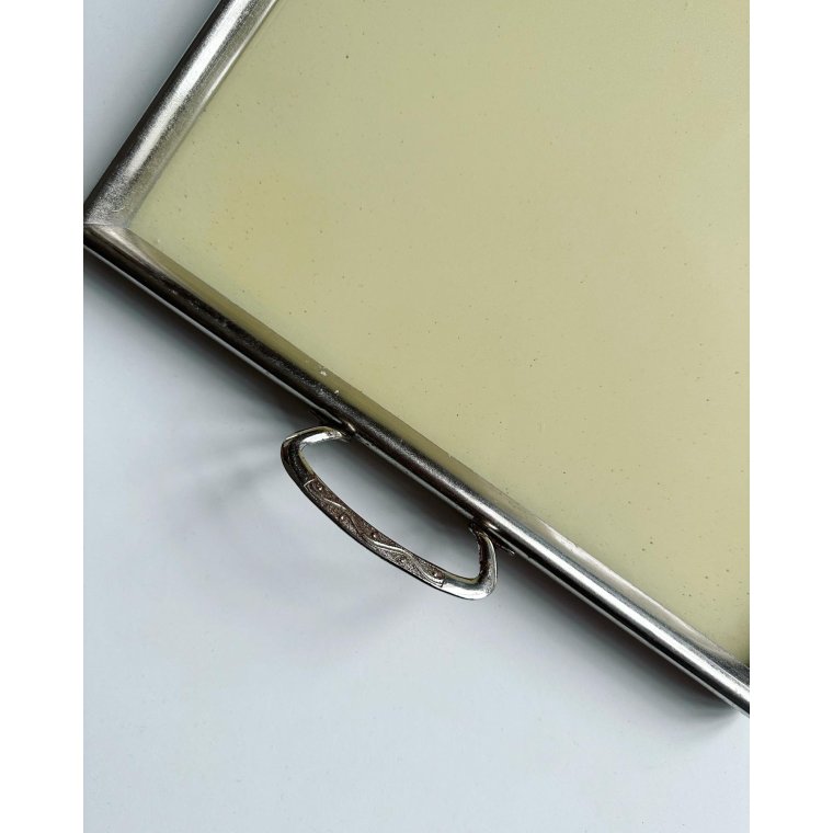 Art deco-bakke, bl og gul m krom/slv