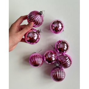 Modern Christmas balls, pink plastic, set of 8