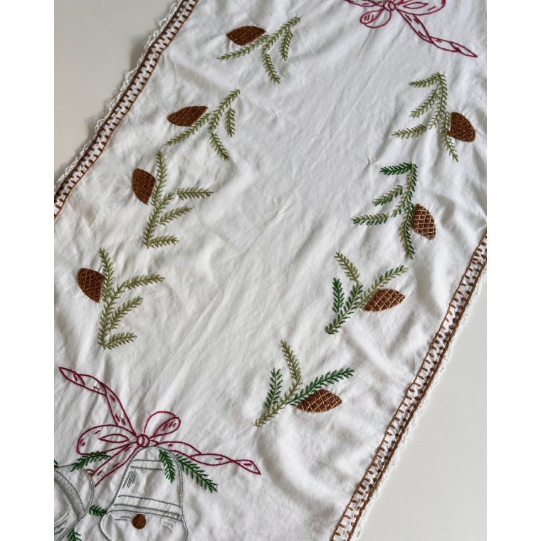 Antik julebordlber m kniplinger, 40 x 90 cm