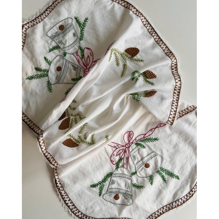 Antik julebordlber m kniplinger, 40 x 90 cm