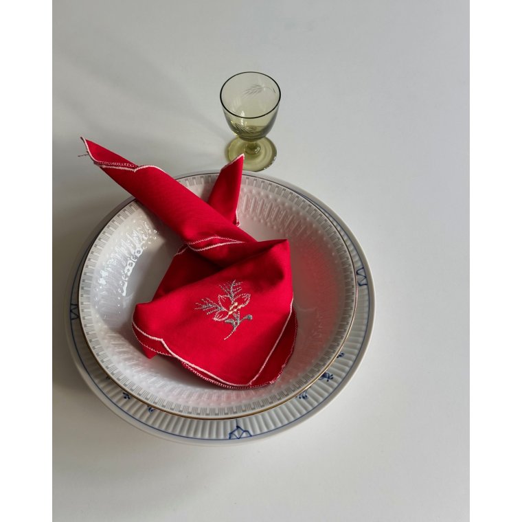 Rde stofservietter m motiv, 8 stk samlet