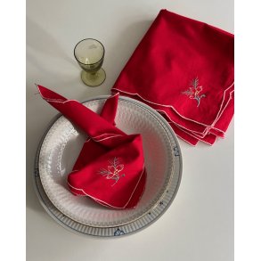 Red fabric napkins w motif, set of 8
