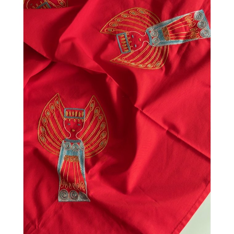 Rd juledug m engle, 85 x 85 cm