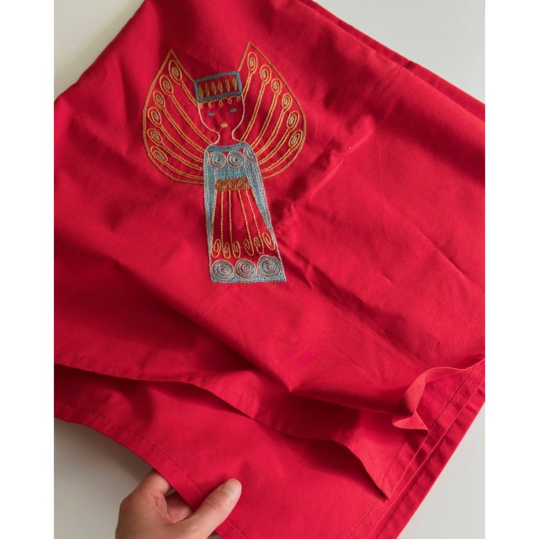 Rd juledug m engle, 85 x 85 cm