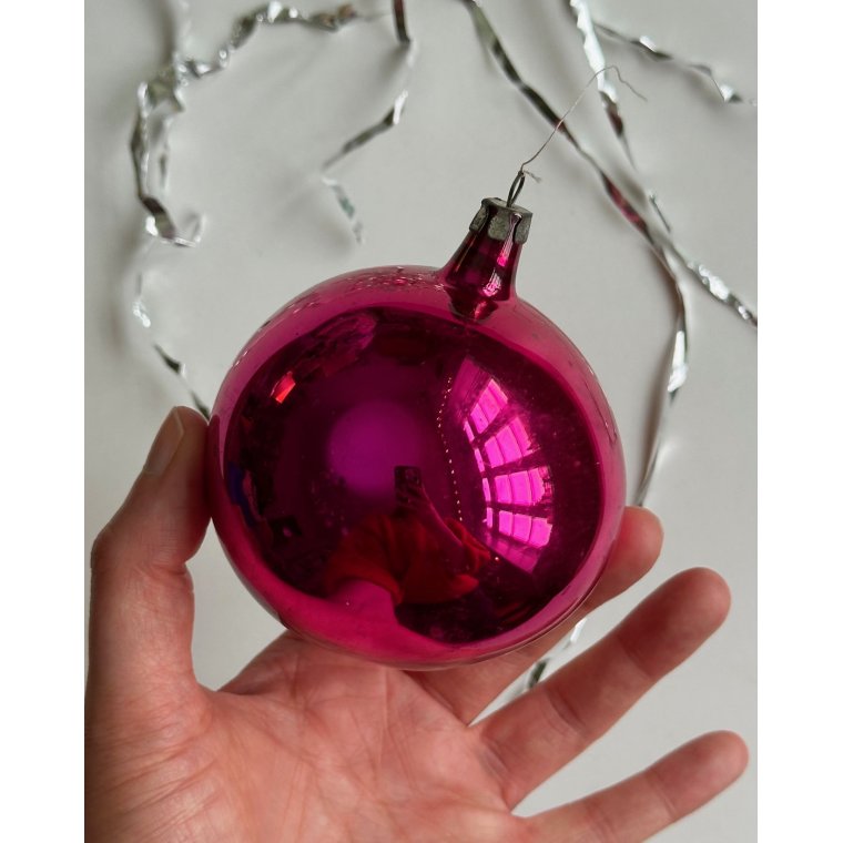 Vintage julekugle, stor pink