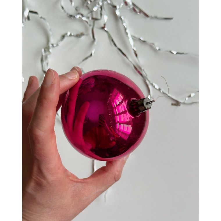 Vintage julekugle, stor pink