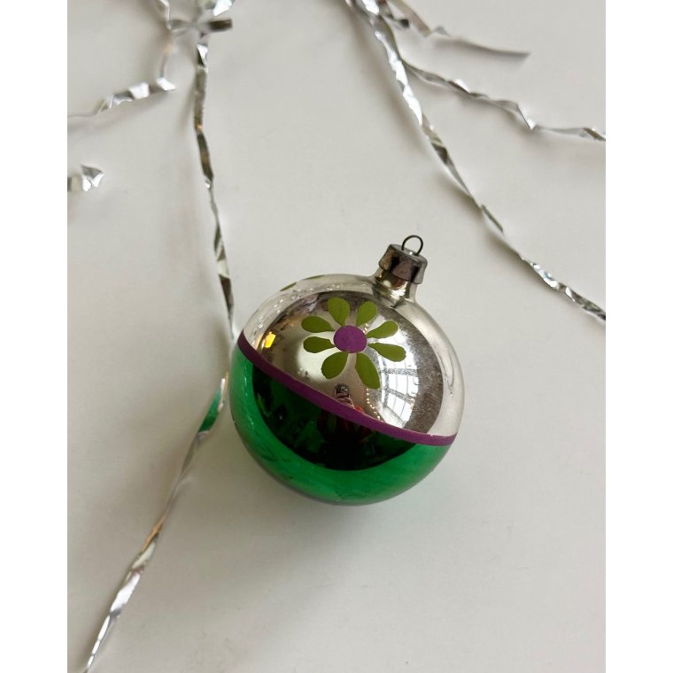 Julekugle, grn m blomster