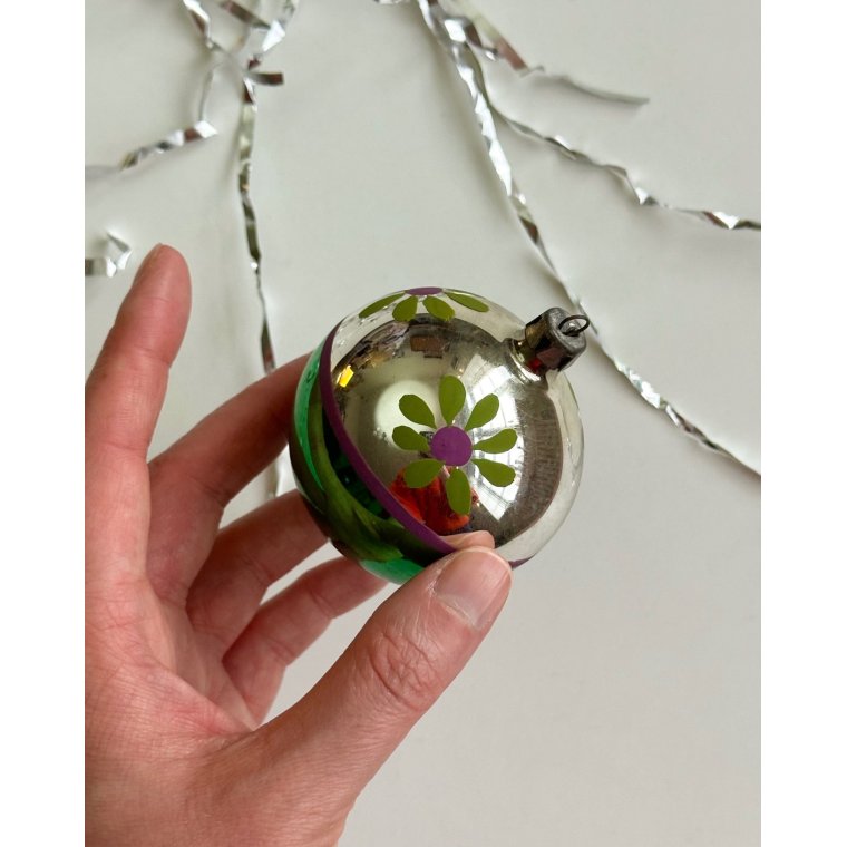 Julekugle, grn m blomster