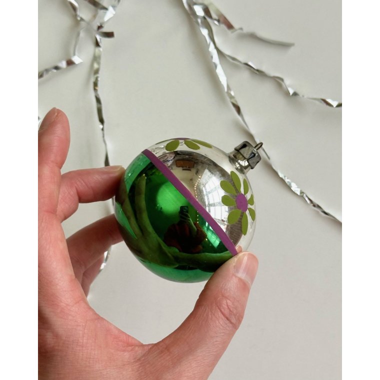 Julekugle, grn m blomster