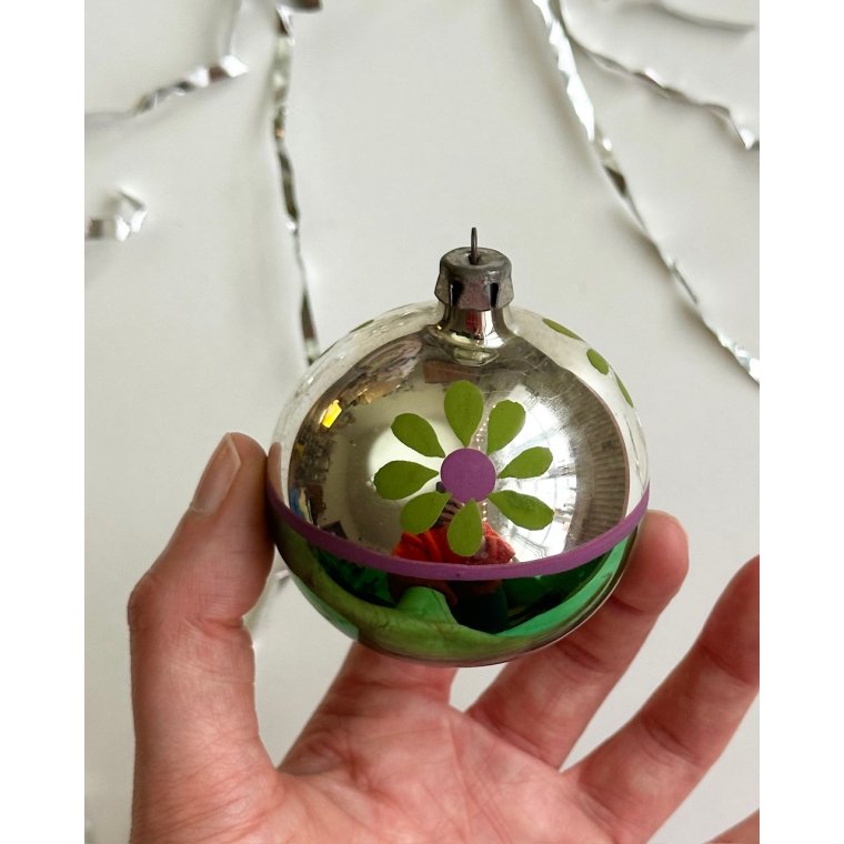 Julekugle, grn m blomster