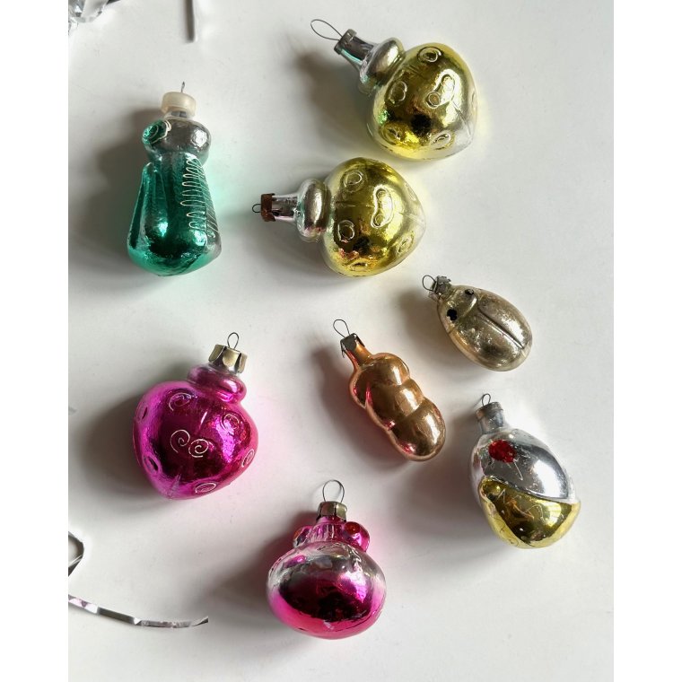 Vintage julekugler, insekter, 8 stk samlet