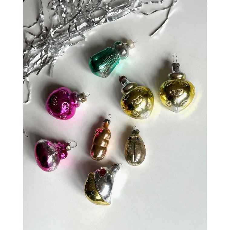 Vintage julekugler, insekter, 8 stk samlet