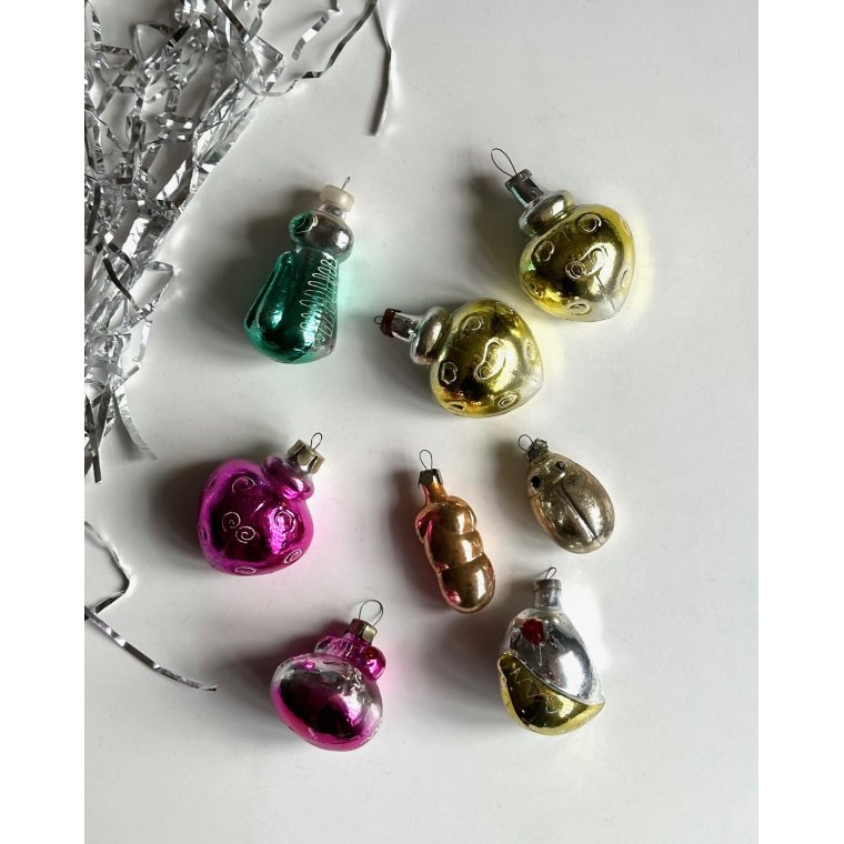 Vintage julekugler, insekter, 8 stk samlet