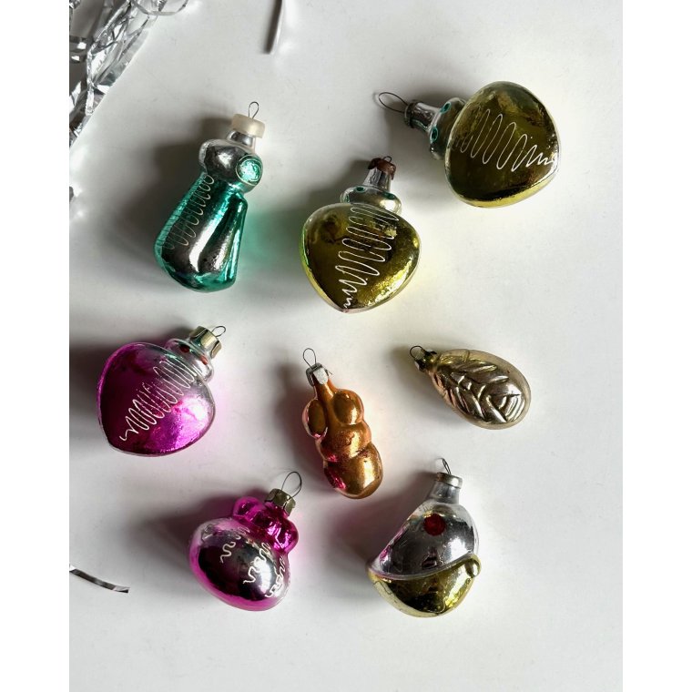 Vintage julekugler, insekter, 8 stk samlet